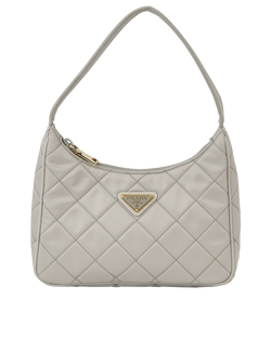 Re-Nylon Quilted Shoulder Bag, Nylon, Beige, 197/B, 3*